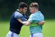 30 May 2021; Laois footballers Robbie Piggott, left, and Ross Munnelly wrestle in the warm-up before the Allianz Football League Division 2 South Round 3 match between Laois and Kildare at MW Hire O'Moore Park in Portlaoise, Laois. Photo by Piaras Ó Mídheach/Sportsfile