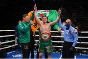 29 May 2021; Jason Quigley is declared victorious over Shane Mosley Jr following their vacant World Boxing Organisation NABO middleweight title bout at Michelob ULTRA Arena in Las Vegas, Nevada, USA. Photo by Ed Mulholland/Matchroom Boxing USA via Sportsfile