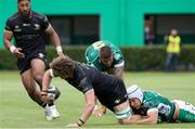 29 May 2021; Cian Prendergast of Connacht offloads the ball to Bundee Aki as he is tackled by Ignacio Brex of Benetton during the Guinness PRO14 Rainbow Cup match between Benetton and Connacht at Stadio di Monigo in Treviso, Italy. Photo by Roberto Bregani/Sportsfile