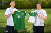 31 May 2021; Republic of Ireland Men's Senior Team captain Seamus Coleman, right, and senior international James McClean were on hand at the team's training camp in Spain to launch the Babies In Green initiative which will kick-off a year-long programme of events and festivities to honour the birth of the Association in Molesworth Hall on Molesworth Street in Dublin 100 years ago. The Football Association of Ireland will present every child born in Ireland on the launch date of our Centenary celebrations, June 1st 2021, with a commemorative birthday Ireland kit in honour of the occasion. Photo by Stephen McCarthy/Sportsfile