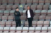 29 May 2021; Bohemians performance coach Philip McMahon, left, and Bohemians COO Daniel Lambert during the SSE Airtricity League Premier Division match between Bohemians and Waterford at Dalymount Park in Dublin. Photo by Ramsey Cardy/Sportsfile