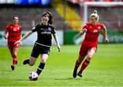 29 May 2021; Lauren Dwyer of Wexford Youths in action against Saoirse Noonan of Shelbourne during the SSE Airtricity Women's National League match between Shelbourne and Wexford Youths at Tolka Park in Dublin. Photo by Piaras Ó Mídheach/Sportsfile