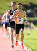 29 May 2021; Darragh McElhinney of UCD AC, Dublin, 15, on his way to winning the Men's 1500m A event, ahead of Jonny Whan of Clonliffe Harriers AC, Dunlin, during the Belfast Irish Milers' Meeting at Mary Peters Track in Belfast. Photo by Sam Barnes/Sportsfile