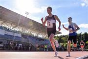 29 May 2021; Cormac Dalton of Mullingar Harriers, Westmeath, left, and Seán Donoghue of Celtic DCH AC, Dublin, competing in the Men's 1500m A event during the Belfast Irish Milers' Meeting at Mary Peters Track in Belfast. Photo by Sam Barnes/Sportsfile