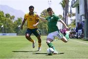 2 June 2021; Will Ferry of Republic of Ireland in action against Caleb Cassius Watts of Australia during the U21 International friendly match between Australia and Republic of Ireland at Marbella Football Centre in Marbella, Spain. Photo by Mateo Villalba Sanchez/Sportsfile