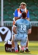 04 June 2021; Garry Ringrose of Leinster receives treatment from team doctor Prof John Ryan during the Guinness PRO14 Rainbow Cup match between Glasgow Warriors and Leinster at Scotstoun Stadium in Glasgow, Scotland. Photo by Ross MacDonald/Sportsfile