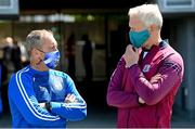 6 June 2021; Waterford manager Liam Cahill, left, in conversation with Galway manager Shane O'Neill prior to the Allianz Hurling League Division 1 Group A Round 4 match between Galway and Waterford at Pearse Stadium in Galway. Photo by Ramsey Cardy/Sportsfile