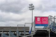 11 June 2021; A general view of signage before the Guinness PRO14 match between Leinster and Dragons at RDS Arena in Dublin. The game is one of the first of a number of pilot sports events over the coming weeks which are implementing guidelines set out by the Irish government to allow for the safe return of spectators to sporting events. Photo by Ramsey Cardy/Sportsfile