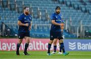 11 June 2021; Michael Bent, left, and Scott Fardy of Leinster leave the pitch upon being substituted in their last game during the Guinness PRO14 match between Leinster and Dragons at RDS Arena in Dublin. The game is one of the first of a number of pilot sports events over the coming weeks which are implementing guidelines set out by the Irish government to allow for the safe return of spectators to sporting events. Photo by Brendan Moran/Sportsfile