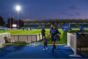 11 June 2021; Michael Bent of Leinster with his daughter Emme after the Guinness PRO14 match between Leinster v Dragons at RDS Arena in Dublin. The game is one of the first of a number of pilot sports events over the coming weeks which are implementing guidelines set out by the Irish government to allow for the safe return of spectators to sporting events. Photo by Ramsey Cardy/Sportsfile