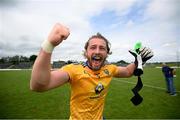 12 June 2021; Wicklow goalkeeper Mark Jackson celebrates following the Allianz Football League Division 3 Relegation play-off match between Cavan and Wicklow at Páirc Tailteann in Navan, Meath. Photo by Stephen McCarthy/Sportsfile