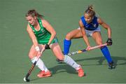 12 June 2021; Elizabeth Colvin of Ireland in action against Eleonora di Mauro of Italy during the Women's EuroHockey Championships Pool C match between Ireland and Italy at Wagener Hockey Stadium in Amstelveen, Netherlands. Photo by Gerrit van Keulen/Sportsfile