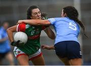 12 June 2021; Niamh Kelly of Mayo in action against Leah Caffrey of Dublin during the Lidl Ladies National Football League Division 1 semi-final match between Dublin and Mayo at LIT Gaelic Grounds in Limerick. Photo by Piaras Ó Mídheach/Sportsfile