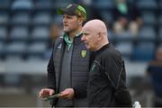 12 June 2021; Michael Murphy, left, and Donegal manager Declan Bonner before the Allianz Football League Division 1 semi-final match between Donegal and Dublin at Kingspan Breffni Park in Cavan. Photo by Ray McManus/Sportsfile