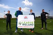 22 June 2021; League of Ireland Academy development manager Will Clarke and League of Ireland director Mark Scanlon with Shamrock Rovers academy director Shane Robinson, left, and Derry City technical director Paddy McCourt, right, during a EA SPORTS National Underage League Media Day at FAI Headquarters in Abbotstown, Dublin. Photo by Stephen McCarthy/Sportsfile