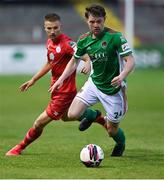 25 June 2021; Cian Murphy of Cork City in action against John Ross Wilson of Shelbourne during the SSE Airtricity League First Division match between Shelbourne and Cork City at Tolka Park in Dublin. Photo by Piaras Ó Mídheach/Sportsfile