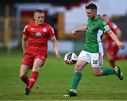 25 June 2021; Jack Baxter of Cork City in action against JJ Lunney of Shelbourne during the SSE Airtricity League First Division match between Shelbourne and Cork City at Tolka Park in Dublin. Photo by Piaras Ó Mídheach/Sportsfile