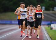 25 June 2021; Athletes, from left, Louis O'Loughlin of Donore Harriers, Dublin, Fearghal O'Hare of Crusaders AC, Dublin, and Mark Carmody of An Bru AC, competing in the Men's 800m during day one of the Irish Life Health National Senior Championships at Morton Stadium in Santry, Dublin. Photo by Sam Barnes/Sportsfile