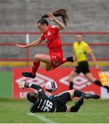 26 June 2021; Maria McCarthy of Cork City saves a shot at goal by Jessica Ziu of Shelbourne during the SSE Airtricity Women's National League match between Shelbourne and Cork City at Tolka Park in Dublin. Photo by Ramsey Cardy/Sportsfile
