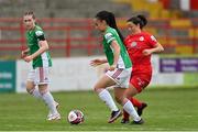 26 June 2021; Lauren Egbuloniu of Cork City in action against Noelle Murray of Shelbourne during the SSE Airtricity Women's National League match between Shelbourne and Cork City at Tolka Park in Dublin. Photo by Ramsey Cardy/Sportsfile