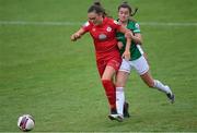 26 June 2021; Jess Gargan of Shelbourne in action against Sarah McKevitt of Cork City during the SSE Airtricity Women's National League match between Shelbourne and Cork City at Tolka Park in Dublin. Photo by Ramsey Cardy/Sportsfile