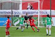 26 June 2021; Jessica Ziu of Shelbourne shoots at goal during the SSE Airtricity Women's National League match between Shelbourne and Cork City at Tolka Park in Dublin. Photo by Ramsey Cardy/Sportsfile