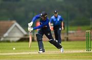 27 June 2021; Graham Kennedy of North West Warriors bats during the Cricket Ireland InterProvincial Trophy 2021 match between North West Warriors and Leinster Lightning at Bready Cricket Club in Magheramason, Tyrone. Photo by Harry Murphy/Sportsfile