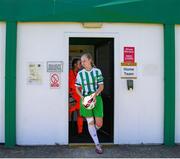 27 June 2021; Zoe Kelly of Bray Wanderers leads her team out for the start of the EA SPORTS Women's National U19 League match between Bray Wanderers and Peamount United at Carlisle Grounds in Bray, Wicklow. Photo by Michael P Ryan/Sportsfile