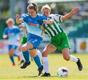 27 June 2021; Rachel McGrath of Peamount United in action against Annika Henry of Bray Wanderers during the EA SPORTS Women's National U19 League match between Bray Wanderers and Peamount United at Carlisle Grounds in Bray, Wicklow. Photo by Michael P Ryan/Sportsfile