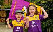 3 July 2021; Wexford supporters Cian Whelan, age 7, and Lucy Whelan, age 9, from Boolavogue, Wexford, before their side's Leinster GAA Hurling Senior Championship Semi-Final match against Kilkenny at Croke Park in Dublin. Photo by Seb Daly/Sportsfile