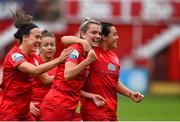 3 July 2021; Saoirse Noonan of Shelbourne celebrates with team-mates after scoring her side's second goal during the SSE Airtricity Women's National League match between Shelbourne and Peamount United at Tolka Park in Dublin. Photo by Eóin Noonan/Sportsfile