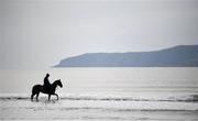 7 July 2021; Adam Caffrey onboard Spanish Tenor on the gallops at South Beach in Rush, Co. Dublin as trainer Ado McGuinness gears up for the iconic Galway Races Summer Festival that takes place from Monday 26th July to Sunday 1st August. Photo by David Fitzgerald/Sportsfile