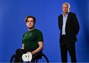 8 July 2021; Paralympic Swimming hopeful, Patrick Flanagan, launched the new partnership between The Vision Group and Paralympics Ireland. Patrick was joined by Paralympics Ireland CEO, Miriam Malone and The Vision Group Director, Dave Lahart to announce the partnership that will continue until 2024 and will see The Vision Group become the Official Supplier of Medical and Sports Rehabilitation Products to Paralympics Ireland. Pictured at the launch is Paralympic Swimming hopeful Patrick Flanagan, left, with The Vision Group Director, Dave Lahart, at the Sport Ireland Campus in Blanchardstown, Dublin. Photo by Sam Barnes/Sportsfile