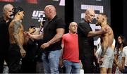 9 July 2021; Conor McGregor, right, and Dustin Poirier during UFC 264 weigh-ins at the T-Mobile Arena in Las Vegas, Nevada, USA. Photo by Thomas King/Sportsfile