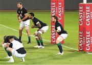 10 July 2021; Tadhg Beirne, left, with Courtney Lawes and Hamish Watson, right, of British and Irish Lions warm-up before the British and Irish Lions Tour match between Cell C Sharks and The British and Irish Lions at Loftus Versfeld Stadium in Pretoria, South Africa. Photo by Sydney Seshibedi/Sportsfile