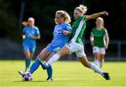 10 July 2021; Ciara Maher of DLR Waves is tackled by Éabha O’Mahony of Cork City during the SSE Airtricity Women's National League match between DLR Waves and Cork City at UCD Bowl in Belfield, Dublin. Photo by Ben McShane/Sportsfile