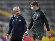 10 July 2021; Kerry manager Peter Keane speaks with David Clifford before the Munster GAA Football Senior Championship Semi-Final match between Tipperary and Kerry at Semple Stadium in Thurles, Tipperary. Photo by Piaras Ó Mídheach/Sportsfile