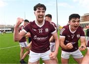 10 July 2021; Greg Thomas, left, and Shane Morgan of Galway celebrate after the 2020 Electric Ireland GAA Hurling All-Ireland Minor Championship Final match between Kilkenny and Galway at MW Hire O'Moore Park in Portlaoise, Laois. Photo by Matt Browne/Sportsfile