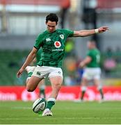10 July 2021; Joey Carbery of Ireland kicks a conversion during the International Rugby Friendly match between Ireland and USA at the Aviva Stadium in Dublin. Photo by Ramsey Cardy/Sportsfile