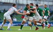 10 July 2021; Gavin Coombes of Ireland is tackled by Luke Carty and Nick Civetta of USA during the International Rugby Friendly match between Ireland and USA at the Aviva Stadium in Dublin. Photo by Brendan Moran/Sportsfile