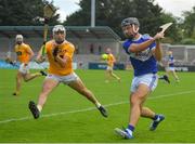 10 July 2021; Lee Cleere of Laois in action against Seaan Elliott of Antrim during the GAA Hurling All-Ireland Senior Championship preliminary round match between Antrim and Laois at Parnell Park in Dublin. Photo by Seb Daly/Sportsfile