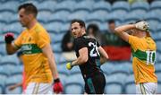 11 July 2021; Darren Coen of Mayo after scoring his side's first goal during the Connacht GAA Senior Football Championship Semi-Final match between Leitrim and Mayo at Elverys MacHale Park in Castlebar, Mayo. Photo by Harry Murphy/Sportsfile