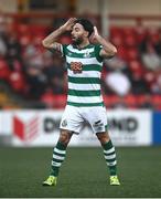 24 May 2021; Richie Towell of Shamrock Rovers during the SSE Airtricity League Premier Division match between Derry City and St Patrick's Athletic at Ryan McBride Brandywell Stadium in Derry. Photo by David Fitzgerald/Sportsfile