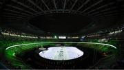 23 July 2021; A general view of the Olympic Stadium as Team Ireland flagbearers Kellie Harrington and Brendan Irvine carry the Irish tricolour during the 2020 Tokyo Summer Olympic Games opening ceremony at the Olympic Stadium in Tokyo, Japan. Photo by Stephen McCarthy/Sportsfile