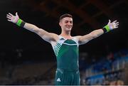 24 July 2021; Rhys McClenaghan of Ireland celebrates after competing on the Pommel Horse in artistic gymnastics qualification at the Ariake Gymnastics Centre during the 2020 Tokyo Summer Olympic Games in Tokyo, Japan. Photo by Ramsey Cardy/Sportsfile