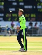 24 July 2021; Ben White of Ireland making his debut during the Men's T20 International match between Ireland and South Africa at Stormont in Belfast. Photo by David Fitzgerald/Sportsfile