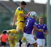 24 July 2021; Russell Quirke of Fairview Rangers in action against Jordan Mustoe of Finn Harps during the FAI Cup First Round match between Fairview Rangers and Finn Harps at Fairview Rangers AFC in Limerick. Photo by Michael P Ryan/Sportsfile
