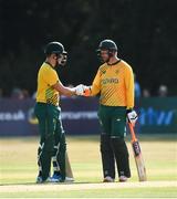 24 July 2021; David Miller, left, and Heinrich Klaasen of South Africa during the Men's T20 International match between Ireland and South Africa at Stormont in Belfast. Photo by David Fitzgerald/Sportsfile