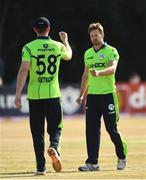 24 July 2021; Barry McCarthy of Ireland, right, and Shane Getkate during the Men's T20 International match between Ireland and South Africa at Stormont in Belfast. Photo by David Fitzgerald/Sportsfile