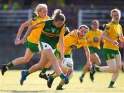 24 July 2021; Niamh Carmody of Kerry in action against Bláthnáid McLaughlin of Donegal during the TG4 All-Ireland Senior Ladies Football Championship Group 4 Round 3 match between Donegal and Kerry at Tuam Stadium in Galway. Photo by Matt Browne/Sportsfile
